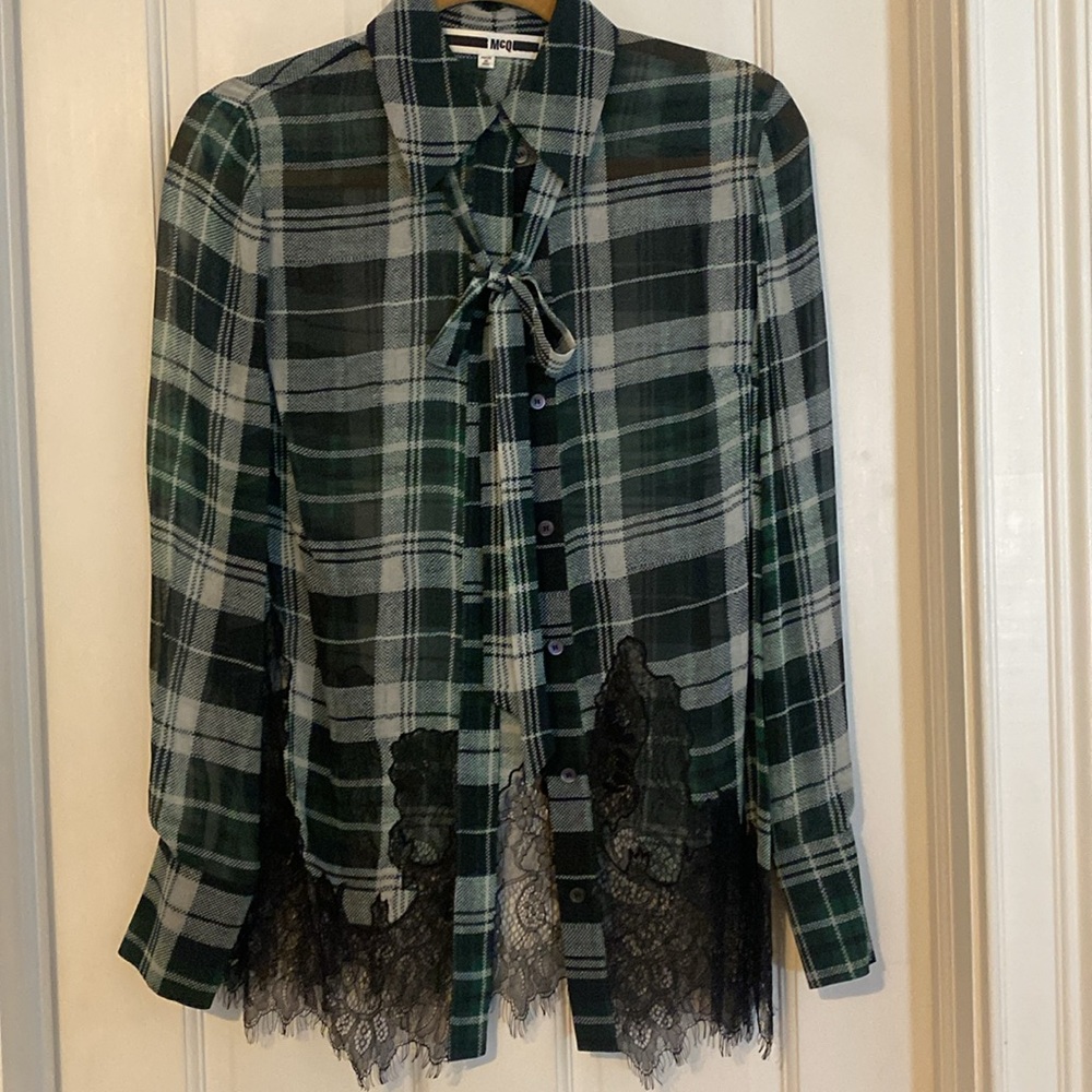 Alexander McQueen McQ Green Jumper with plaid shirt. - Picture 7 of 12